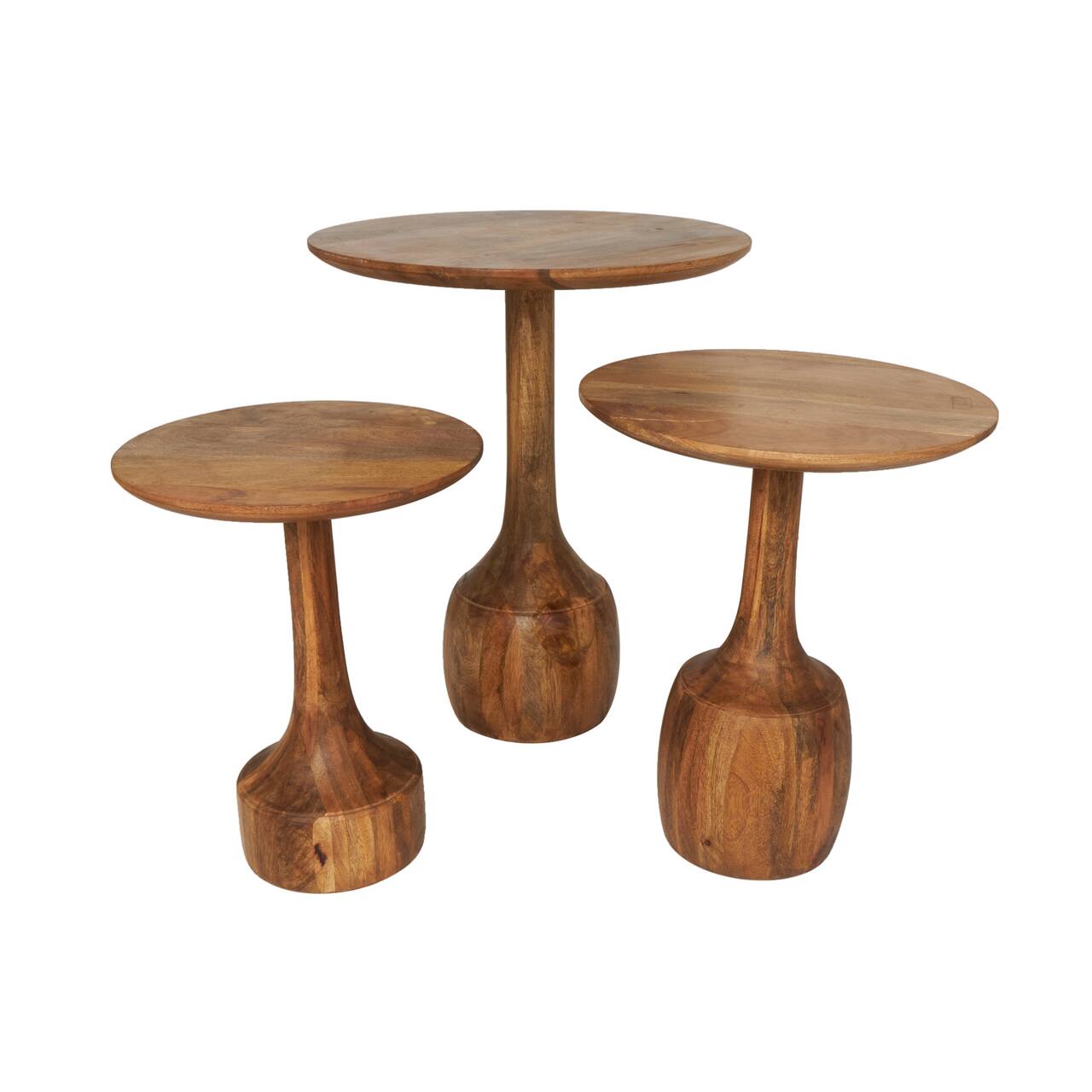Brown Mango Wood Handmade Accent Table with Elevated Bases Set